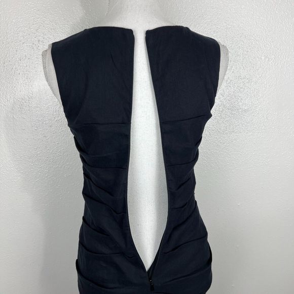 Nicole Miller Artelier Dress Women 4 Black Sleeveless Midi Drape Solid LBD Linen - Picture 13 of 14